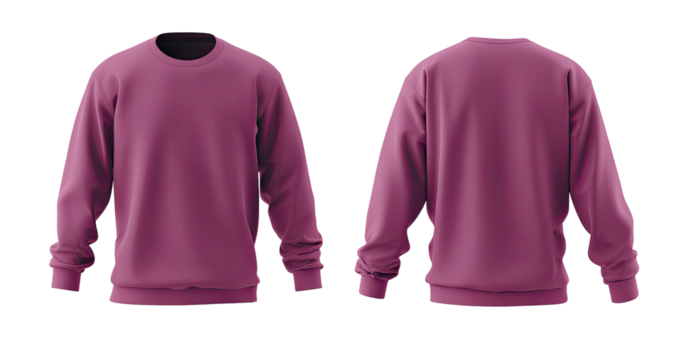 A mauve crewneck sweatshirt shown from the front and back, showcasing its simple, solid color design and long sleeves