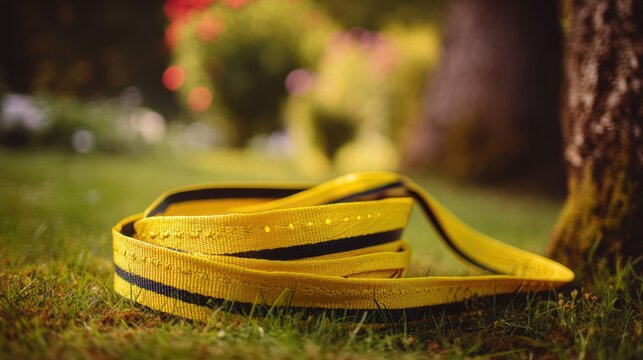 Soft yellow slackline kit cheerful and fun for outdoor events branding