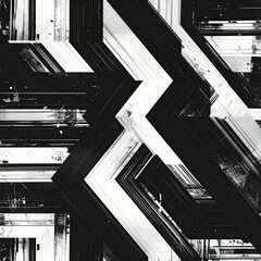 Abstract pattern of intersecting, angular shapes in black and white