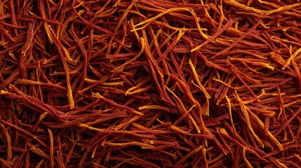 Fototapeta premium Overhead view of natural red and orange saffron threads pile.
