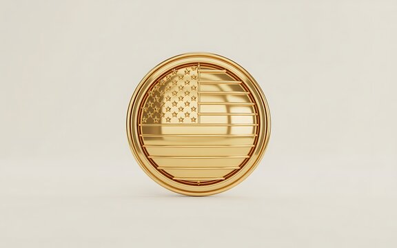 Golden american flag coin isolated on white background