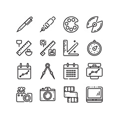 Line Art Icon Set with Tools and Devices.