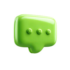 Glossy, light-green speech bubble with three dots, rendered in a 3D style, suggesting communication or dialogue