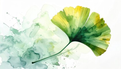 Ginkgo leaf art with watercolor splashes
