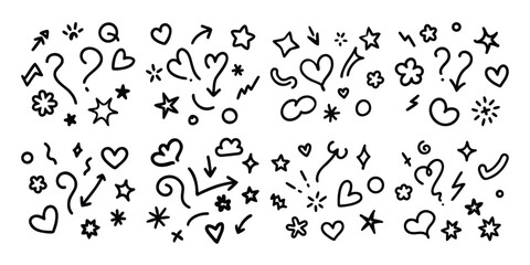 Hand Drawn Doodle Elements Collection of Arrows Hearts Stars and Shapes