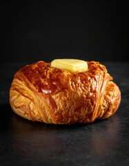Golden croissant topped with butter