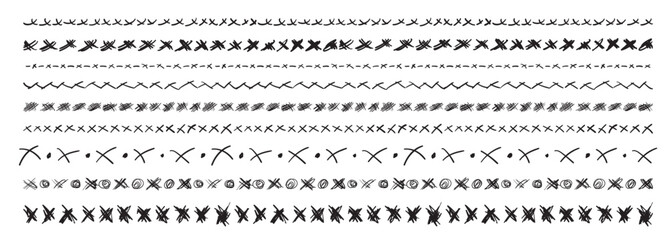 Hand drawn border lines. Doodle wave underline set, vintage squiggle ornament