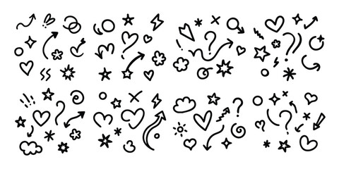 Hand Drawn Doodle Elements Collection with Arrows Hearts Stars and Symbols