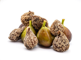 dried and fresh figs isolated on white background