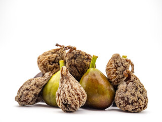 dried and fresh figs isolated on white background