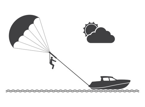 parasailing person with parachute follow speed boat icon
