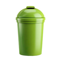 A lime-green, cylindrical plastic waste bin with a hinged lid and smooth surface