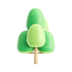 Stylized 3D rendering of a small tree with a light brown trunk and three rounded, gradient green leaf clusters