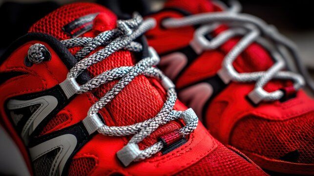 Vibrant red running shoes with laces untied bold and dynamic for athletic gear promos