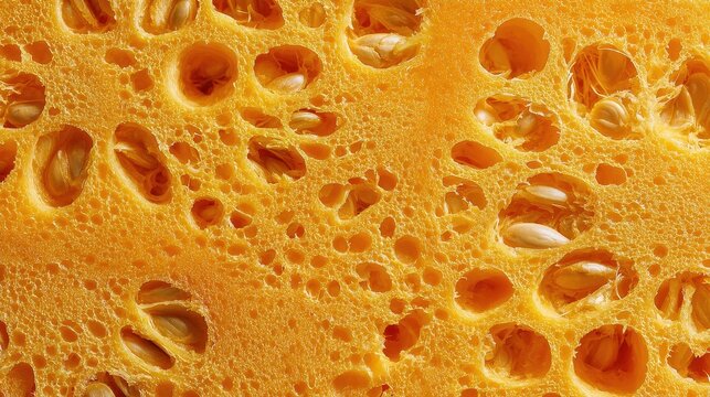 Detailed Close-up of Pumpkin Interior Showing Seeds Embedded in Pulp - Powered by Adobe