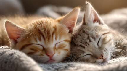 ふわふわ毛布で仲良く眠る子猫たち