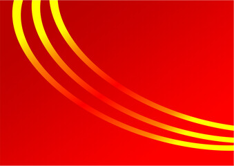 A vibrant red background features three sweeping, concentric curve lines in warm gold and yellow-orange tones, creating a dynamic, modern, and energetic abstract design element.