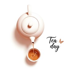 Minimalist Tea Day Design with Teapot and Tea Cup