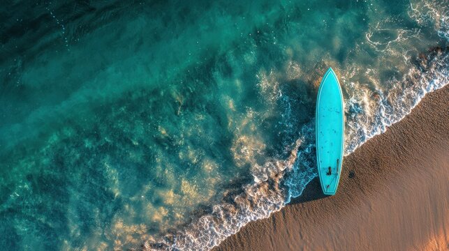 Vibrant turquoise surfboard bold and exciting for beach lifestyle visuals