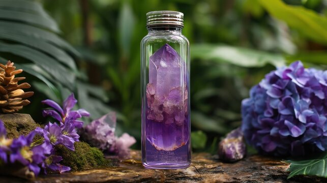 Violet gemstone water bottle with quartz insert mystical and energizing for crystal healing brands