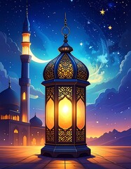 Mosque, lantern, night sky