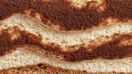 Abstract tiramisu layers with creamy seamless texture and cocoa powder.