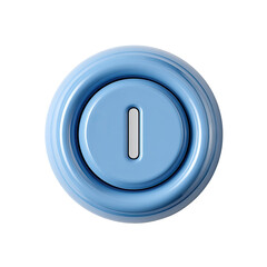A light blue, circular button with a recessed, lighter-gray, vertical line, suggesting an on/off switch.  It has concentric rings creating a 3D effect