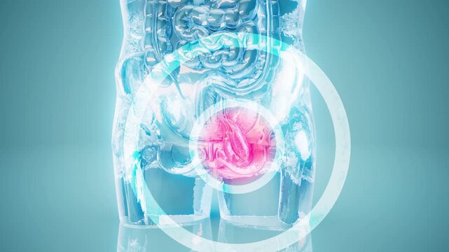 Conceptual 3D animation of a human hernia