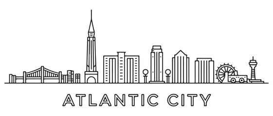 Atlantic city Line Art skyline horizontal banner. Atlantic city, New Jersey. with white background
