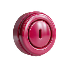A crimson, glossy, circular button with a recessed, keyhole-shaped center.  The button has concentric rings, suggesting depth and a smooth, polished surface