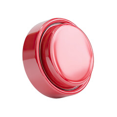 A glossy, crimson-red button, subtly recessed,  depicts a three-dimensional, circular shape