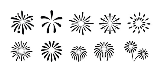 Collection of Black and White Stylized Firework Icons