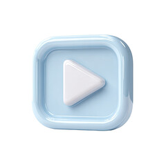A light-blue, glossy, square button with a raised, white, triangular play symbol in its center
