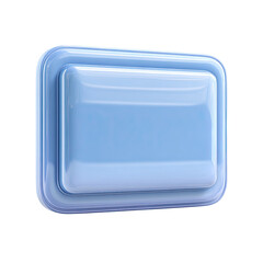 A light blue, rectangular, glossy button with a slightly raised, recessed center, rendered in 3D