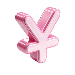 A glossy, three-dimensional pink yuan symbol, rendered with a subtle gradient and bevel effect