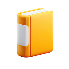 A small, bright yellow book with a white spine label, depicted in a 3D, cartoonish style