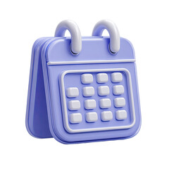 A light purple, 3D-rendered desk calendar icon with white detailing, showing a simple grid of dates