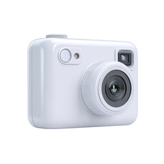 Compact, off-white digital camera with a single lens and simple design, ideal for children or beginners