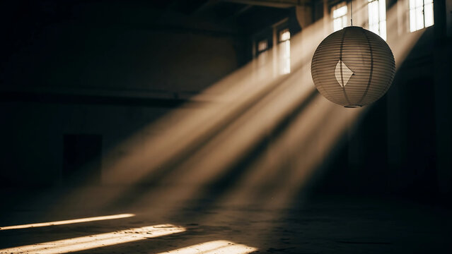 Sunbeams Through Window Illuminating a Paper Lantern
