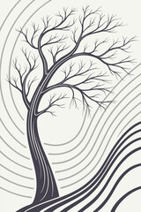 Obraz premium Stylized Bare Tree With Wavy Background Abstract Illustration Art