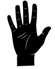 Raised Hand Silhouette with Open Palm Stop Gesture Symbol of Warning and Attention.