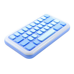 A small, light-blue wireless keyboard with rounded keys and a white frame, shown at a three-quarter angle
