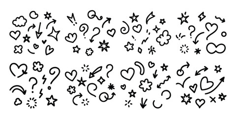 Hand Drawn Doodle Elements Collection with Arrows Hearts Stars and Question Marks
