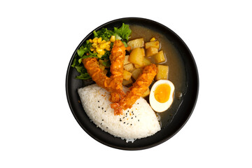 tempura de crevettes et riz au curry katsu