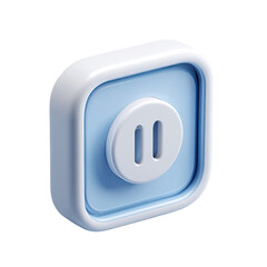 A 3D-rendered pastel blue square button with a raised, off-white, double-vertical-line pause symbol