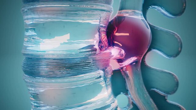 Conceptual 3D animation of a herniated disk in the lumbar spine