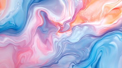 Obraz premium Abstract watercolor painting with swirling pink blue and orange colors creating a fluid design