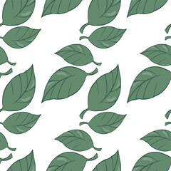 Simple autumn seamless pattern with green leaves, seamless background with hand drawn green leaves