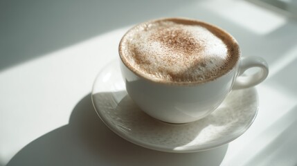 White frothy cappuccino with light shadows, soft and inviting
