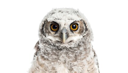 Obraz premium Close-up of a young owl, fluffy grey feathers, large eyes